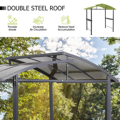 Aoodor 8 x 5 ft. Hardtop BBQ Grill Gazebo Shelter with Side Shelves for Outdoor Patio Cooking and Barbecue