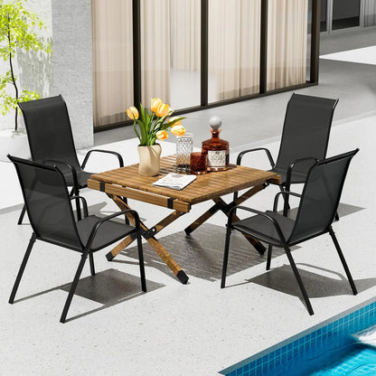 LAZY BUDDY Patio Chairs Set of 4, Stackable Outdoor Dining Chairs, Heavy Duty Breathable Chairs for Backyard, Garden, Lawn 330lbs