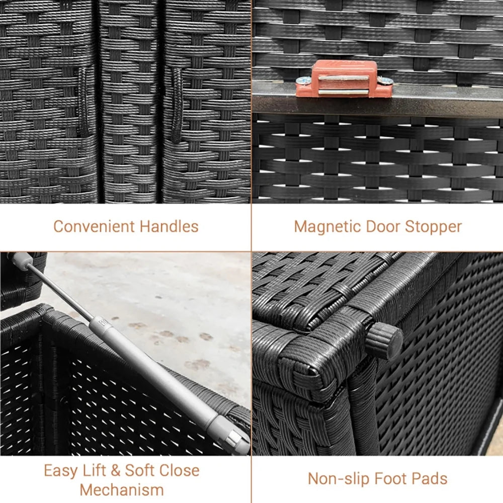 Canddidliike 88 Gallon Garden Patio Rattan Storage Container Box-Black, Outdoor Storage Box