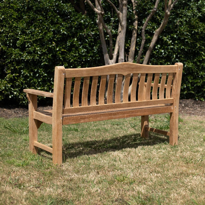 Ash & Ember Hawthorne Grade A Teak 53" Bench, Seats 2 People Comfortably, Weather Resistant Indoor Outdoor Solid Wood Patio Furniture with Tightly Spaced Slats, Bowed Back, Armrests