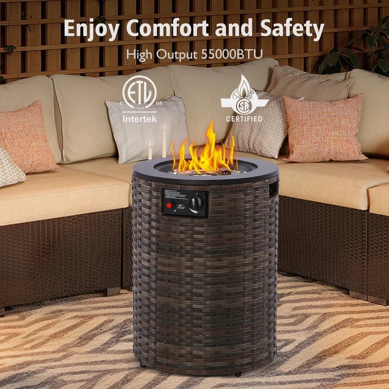 GAZEBETER 18" Propane Fire Pit Table,Outside 55000 BTU Outdoor Rattan & Wicker Gas Fire Pit Table for Patio,Garden,Party and Camping