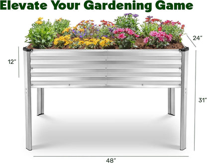 Galvanized Raised Garden Beds Outdoor with Legs//48?24?31in Elevated Planter Box for Vegetables, Flowers (Silver)//Large Metal Garden Bed for Backyard Patio Gardening