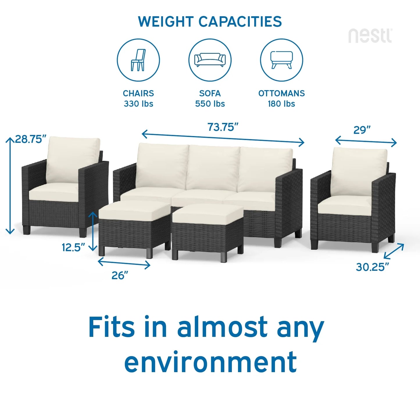 Hearth & Harbor 5-Piece Outdoor Patio Furniture Set, Wicker Patio Conversation Set, Sectional Sofa, Black/Off White