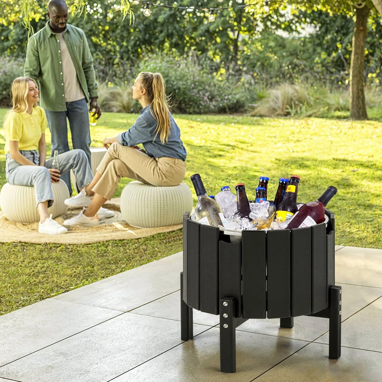 Erinnyees Outdoor Patio Cooler, Cooler Table for Patio and Deck, HDPE, Black