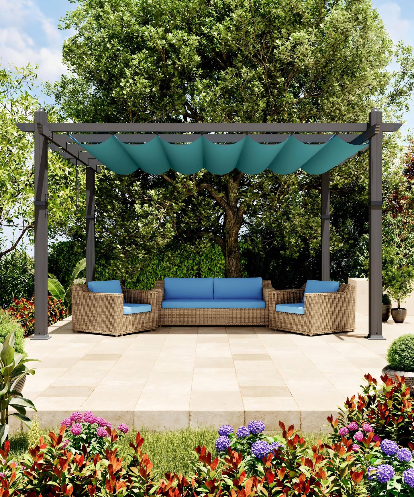 Huisuilinss Retractable Pergola,Aluminum Pergola,Outdoor Pergola,Metal Patio Pergola With Adjustable Canopy,Reinforced Frame Sun Shade Shelter For Backyard Porch Lawn Deck Garden