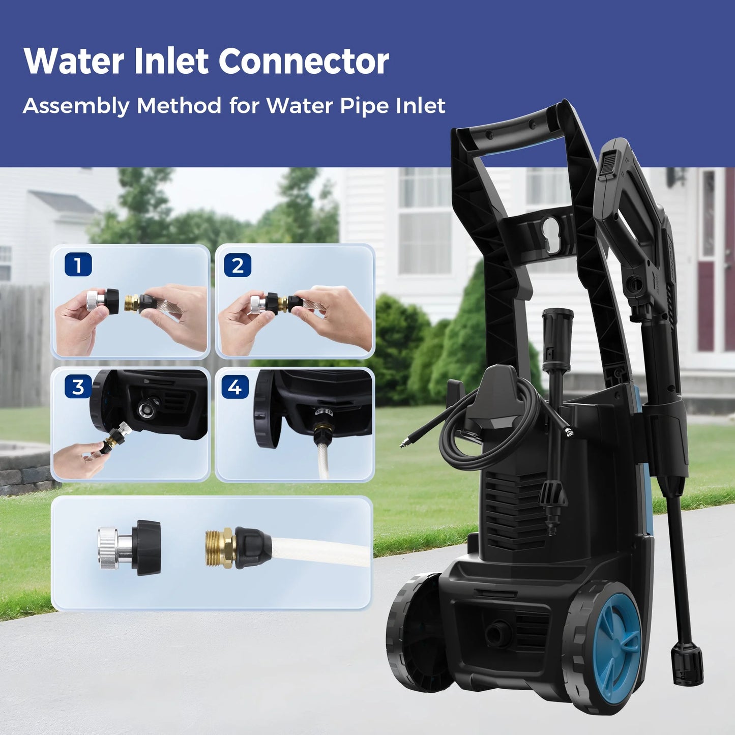 MF Studio Electric Pressure Washer 2100PSI Max 1.85GPM with Adjustable Nozzle, Ideal for Car Washing and Patio Garden