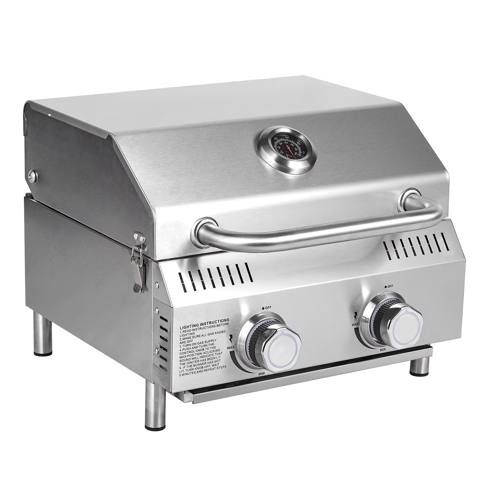 Bestfire 20" Tabletop Gas Grill 2 Burners, 20,000 BTUs Stainless Steel Portable Propane Grill with Legs for Outdoor Patio Backyard Camping, Tailgating, and RV Trips
