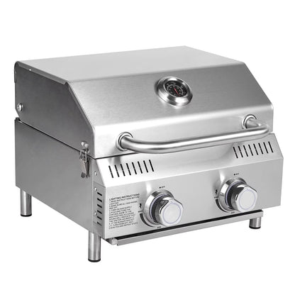 Bestfire 20" Tabletop Gas Grill 2 Burners, 20,000 BTUs Stainless Steel Portable Propane Grill with Legs for Outdoor Patio Backyard Camping, Tailgating, and RV Trips