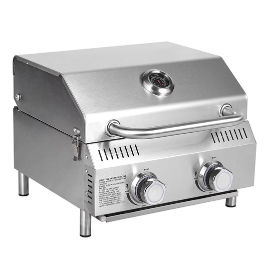 Bestfire 20" Tabletop Gas Grill 2 Burners, 20,000 BTUs Stainless Steel Portable Propane Grill with Legs for Outdoor Patio Backyard Camping, Tailgating, and RV Trips