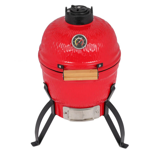 13 Inch Orange Ceramic Charcoal Grill Round Kamado Style BBQ Cooker Portable Outdoor Smoker Barbecue Grill for Patio Garden Backyard Camping Cooking with Vents and Temperature Control Grill Rack