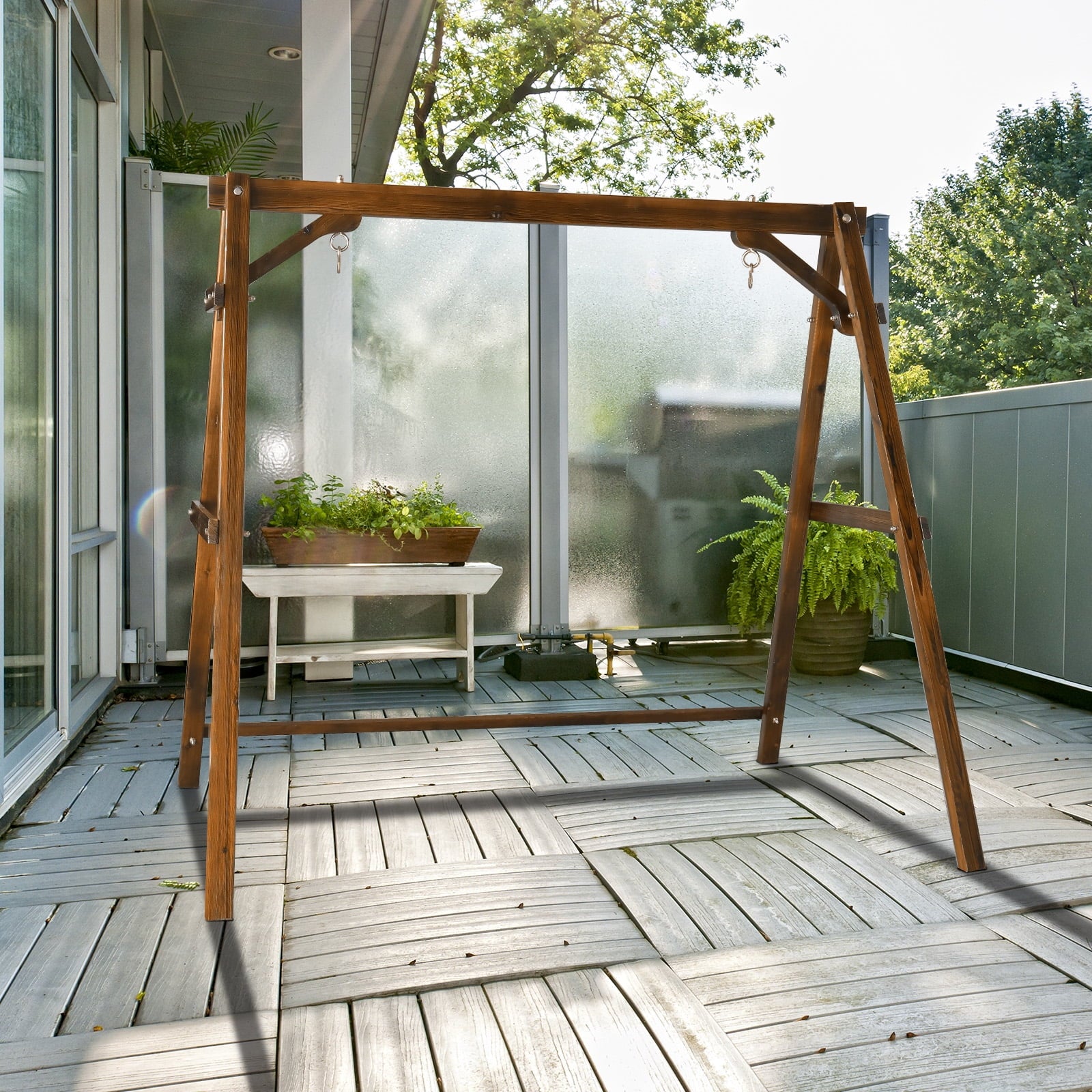 OverPatio Swing Frame Wooden Porch Swing Stand A-Frame 600lbs Capacity