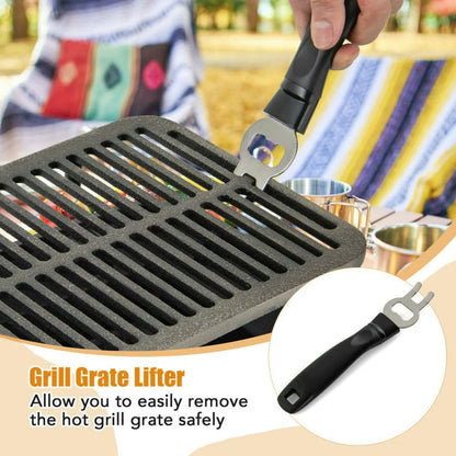 Aimee Lii 100% Cast Iron Hibachi Grill with Grill Grate Lifter, Outdoor Grill for Patio Garden