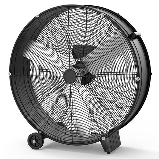 Danolapsi 30 Inch Industrial Drum Fan, 3-Speed High Velocity Floor Fan, Heavy Duty Metal Air Circulator with Caster Handle for Patios, Warehouses, Commercial, Factories and Workshops