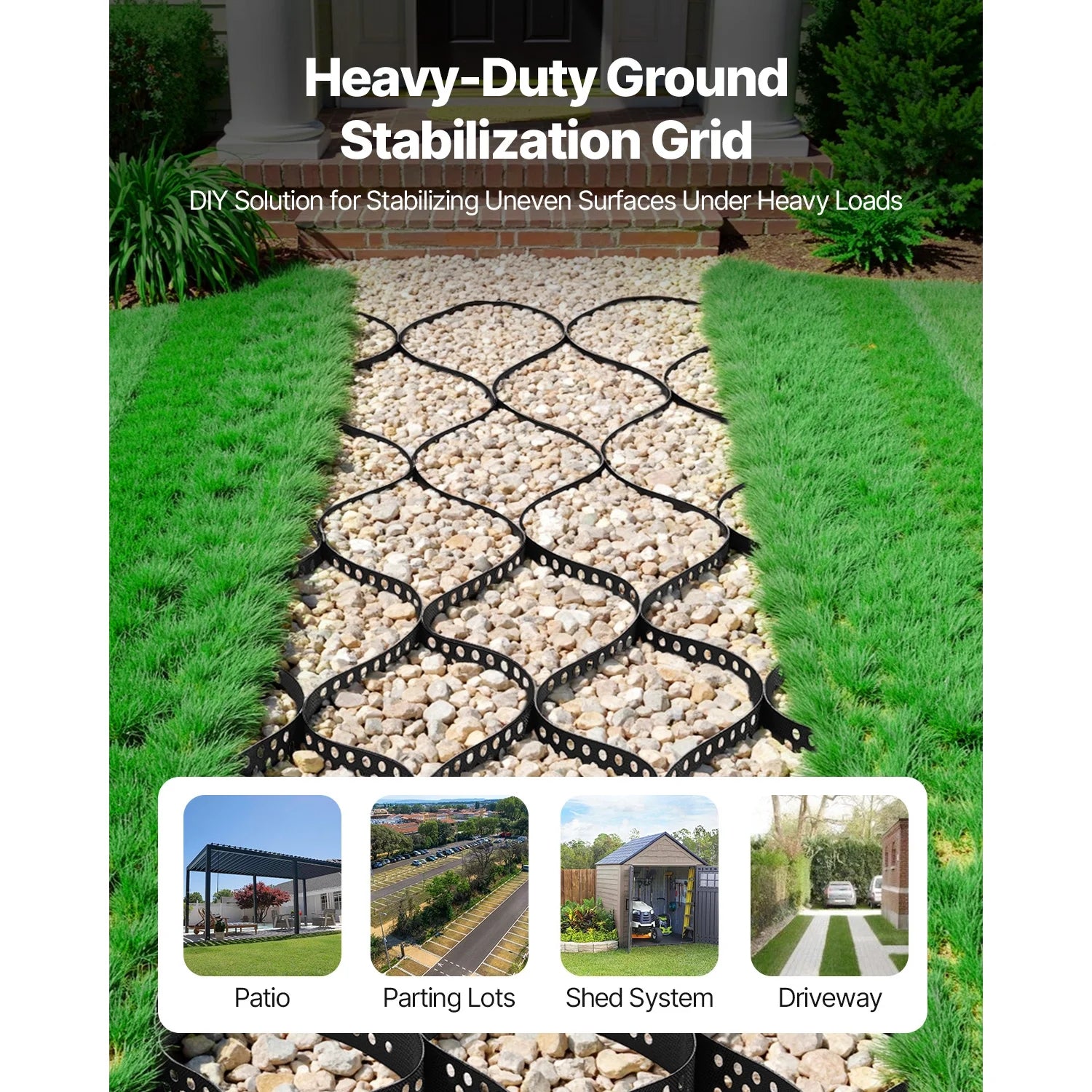 KFFKFF Gravel Grid, 4 Inch Depth, 17.06 x 8.86 FT/5200 x 2700 mm, Supports 1880 LBS Per Sq ft, Permeable Ground Stabilizer for Garden, Patio, Walkway, RV Parking Slopes