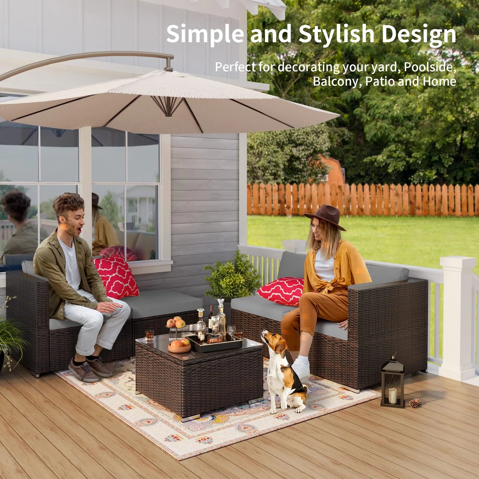Patio Furniture Set Clearance, Lofka 5 Piece Outdoor Sectional Furniture Chair Set with Cushions and Tea Table, Gray