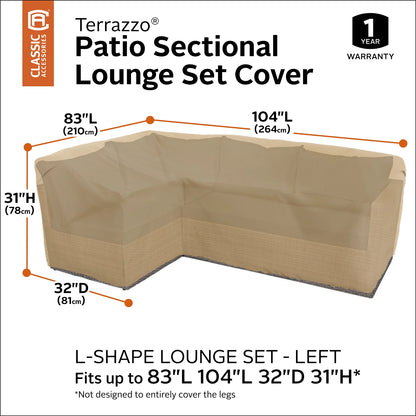 Classic Accessories Terrazzo Water-Resistant 104 Inch Patio Left-Facing Sectional Lounge Set Cover