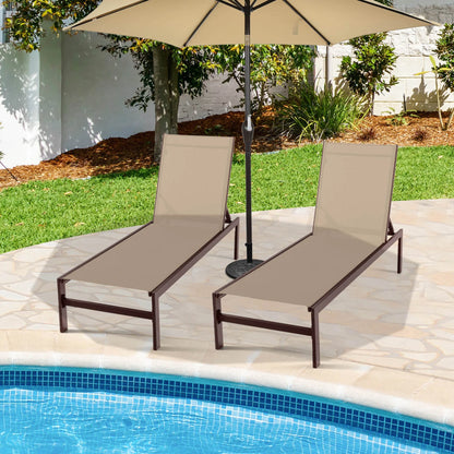 Costway Patio 6-Position Lounge Chair Chaise Aluminium Adjust Recliner Brown