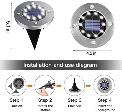 Solar Garden Lights Outdoor 16 LED In-ground Lights Landscape Lighting Stainless Steel Pathway Lights for Walkway Patio Yard Lawn Driveway Flowerbed Courtyard,(4 Pack)