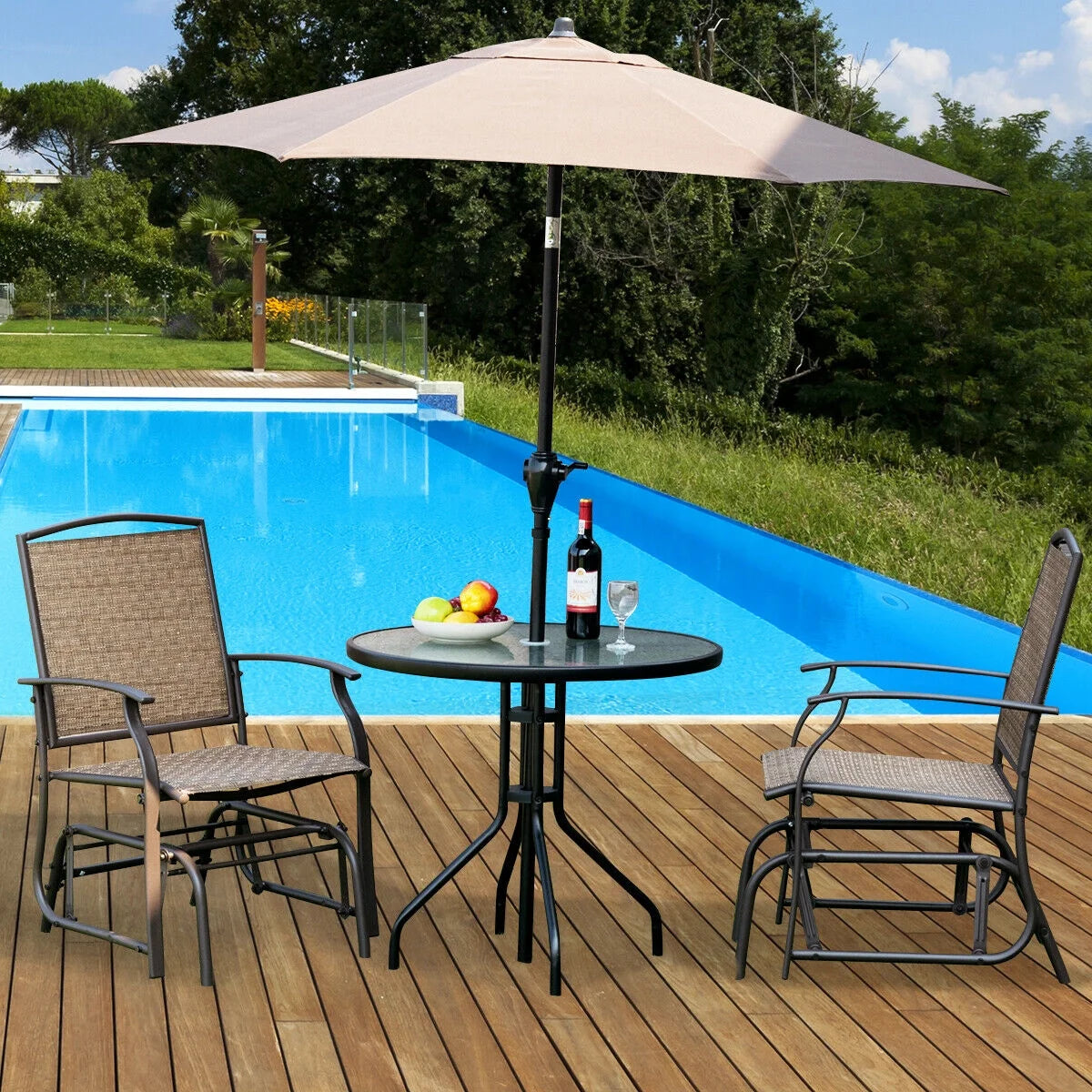 Costway 2PCS Patio Swing Single Glider Chair Rocking Seating Steel Frame Garden Brown