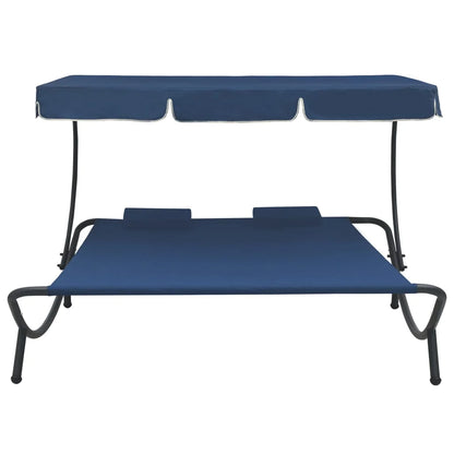 vidaXL Outdoor Double Chaise Lounge Patio Lounge Bed with Canopy and Pillows