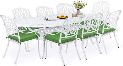 9-Piece Patio Dining Set, Outdoor Patio Table and Chair Set of 84? Oval Cast Aluminum Dining Table with Umbrella Hole and 8 Outdoor Dining Cushion Chairs, Patio Funiture Set for Garden, Navy