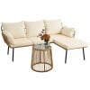Dextrus L-Shaped Patio Sofa, All-Weather Wicker Patio Conversation Set with Tempered Glass Table & Cushions