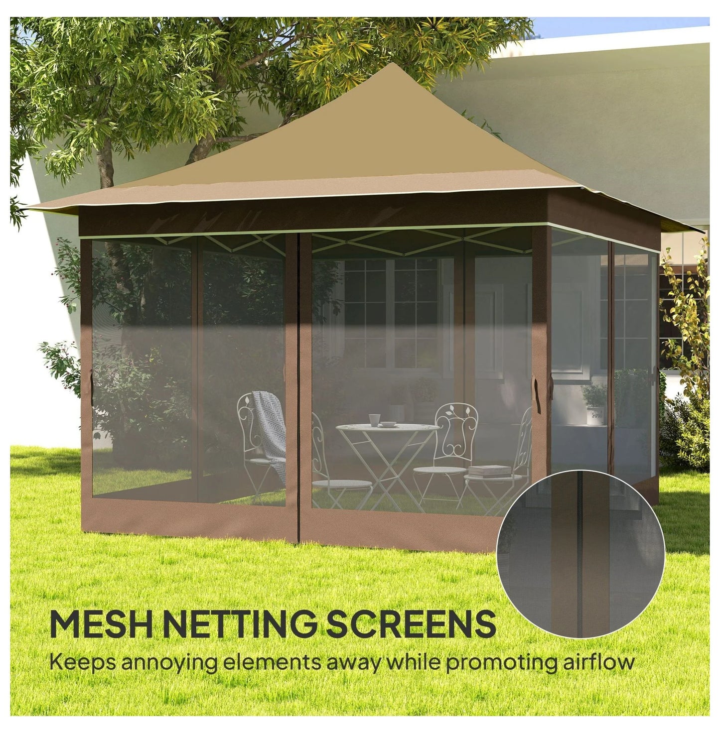 12x12 Canopy Tent with Mesh Netting, UPF 50+ Pop Up Gazebo, Beige - Patio Sun Shelter for Garden, Parties, Outdoor Events