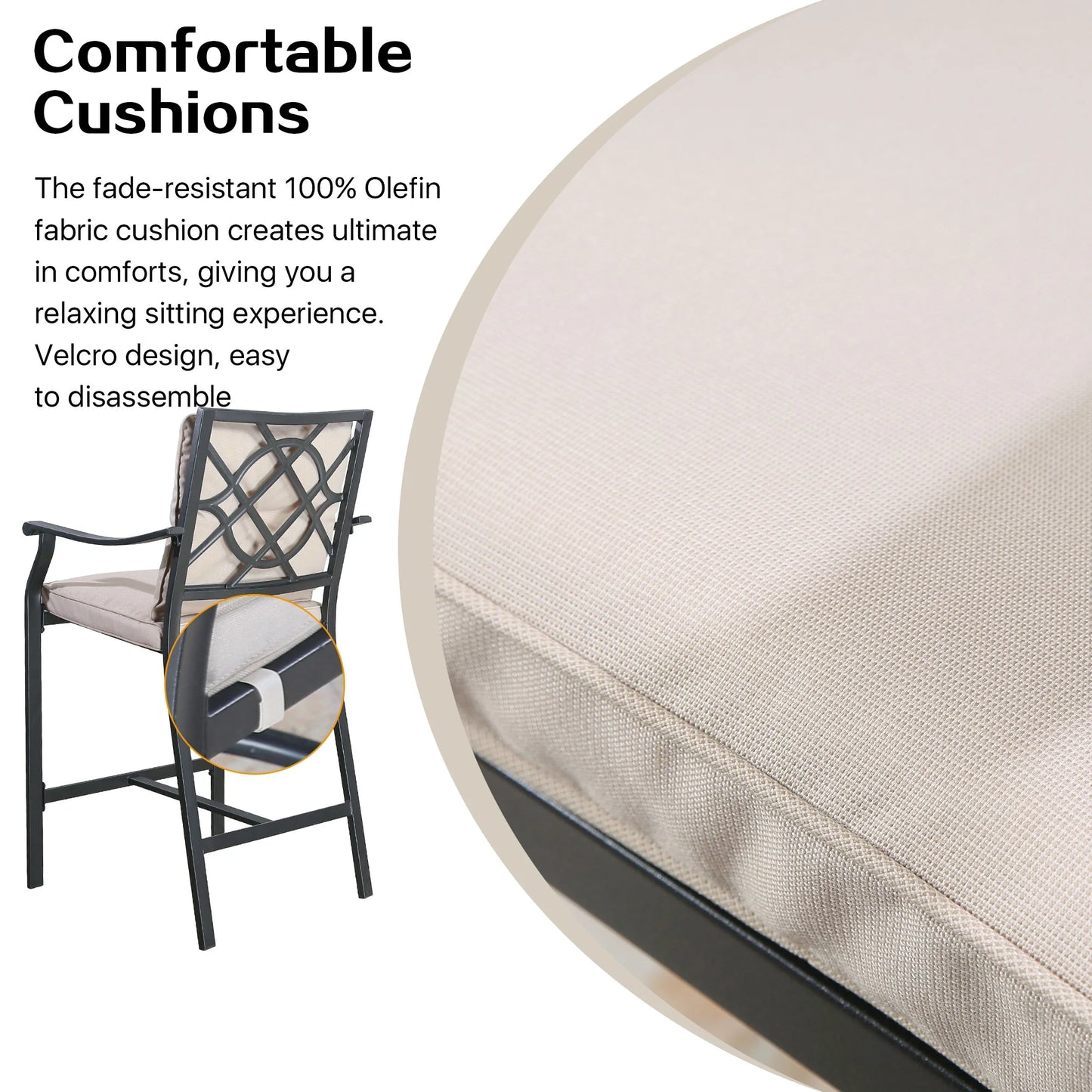 Ulax Furniture Outdoor Bar Stools Metal Patio Counter Height Bar Stool Chairs with Beige Cushion, Set of 2