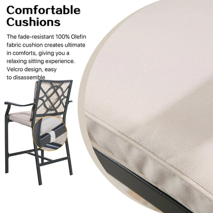 Ulax Furniture Outdoor Bar Stools Metal Patio Counter Height Bar Stool Chairs with Beige Cushion, Set of 2