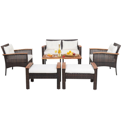 Gymax 7PCS Patio Rattan Sofa Set Outdoor Wicker Conversation Set w/Coffee Tables