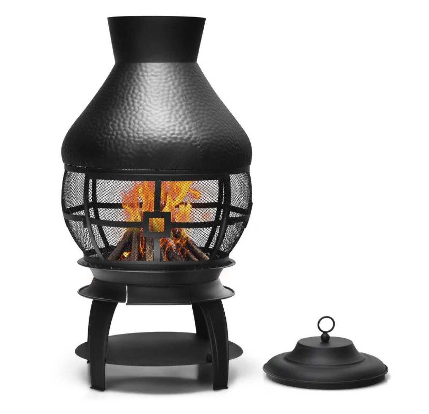 Wood Burning Chimenea Fireplace - Outdoor Patio Fire Pit, Black, 20"x20"x43.5", Iron Construction, Portable Fireplace for Garden, Backyard, Courtyard