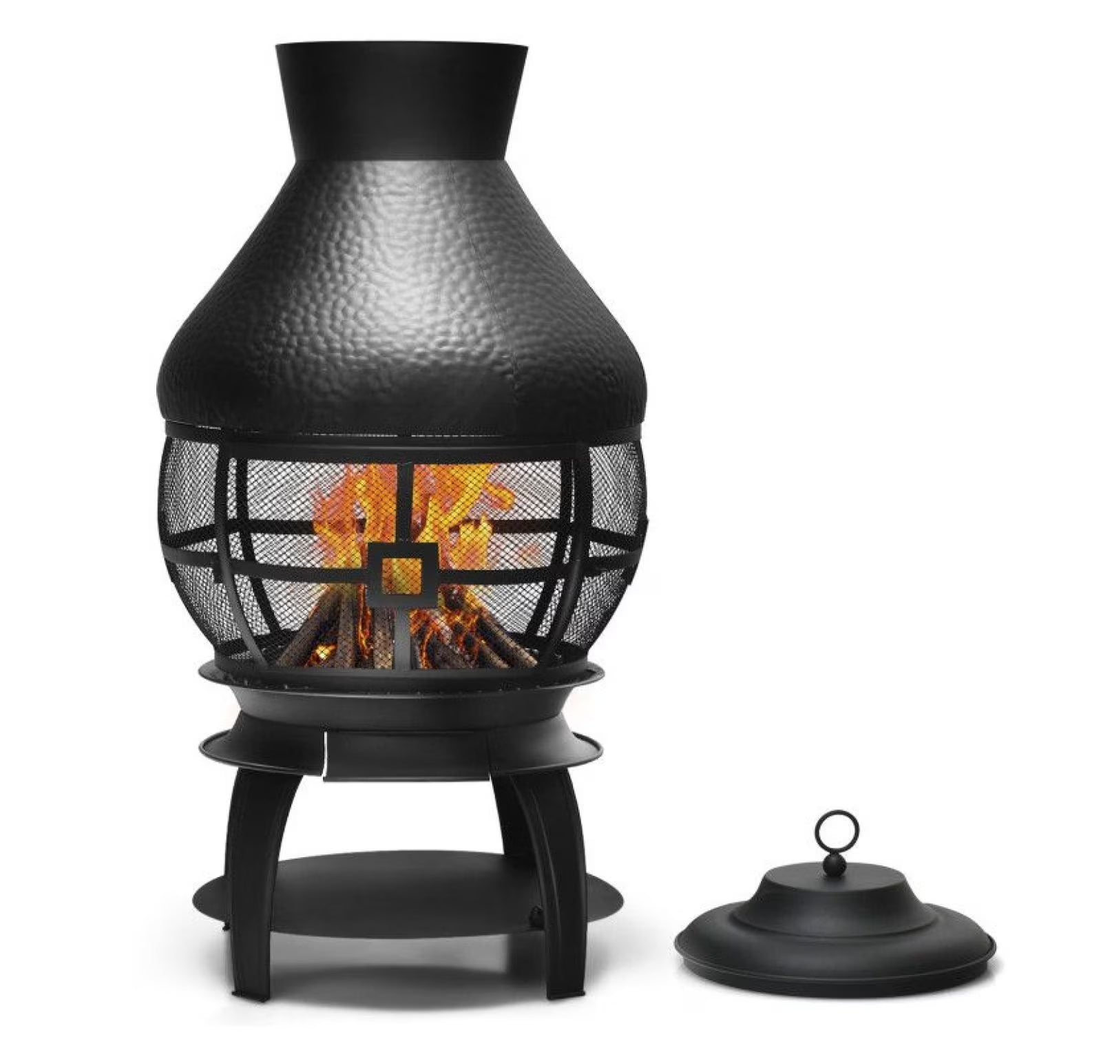 Wood Burning Chimenea Fireplace - Outdoor Patio Fire Pit, Black, 20"x20"x43.5", Iron Construction, Portable Fireplace for Garden, Backyard, Courtyard