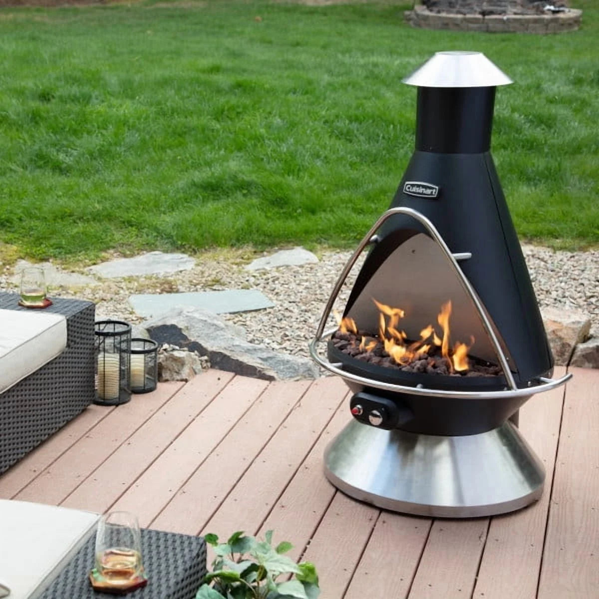 Cuisinart Chimenea Propane Fire Pit, 40,000 BTU Adjustable Gas Fire Pit for Patios, Includes Lava Rocks, Directional Heat Shield and Push to Start Ignition
