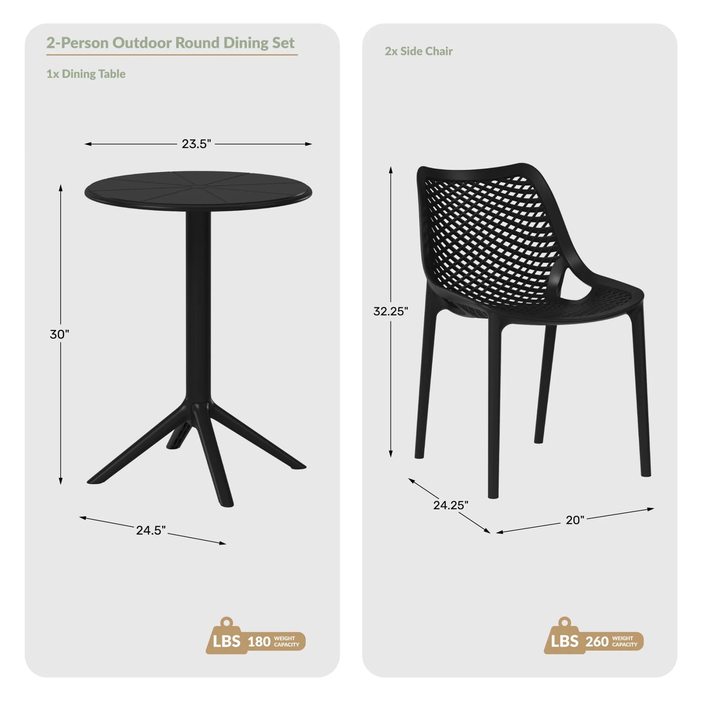 WestinTrends Playa 3-Piece Outdoor Resin Patio Bistro Set with Stackable Patio Dining Side Chairs, Olive Green