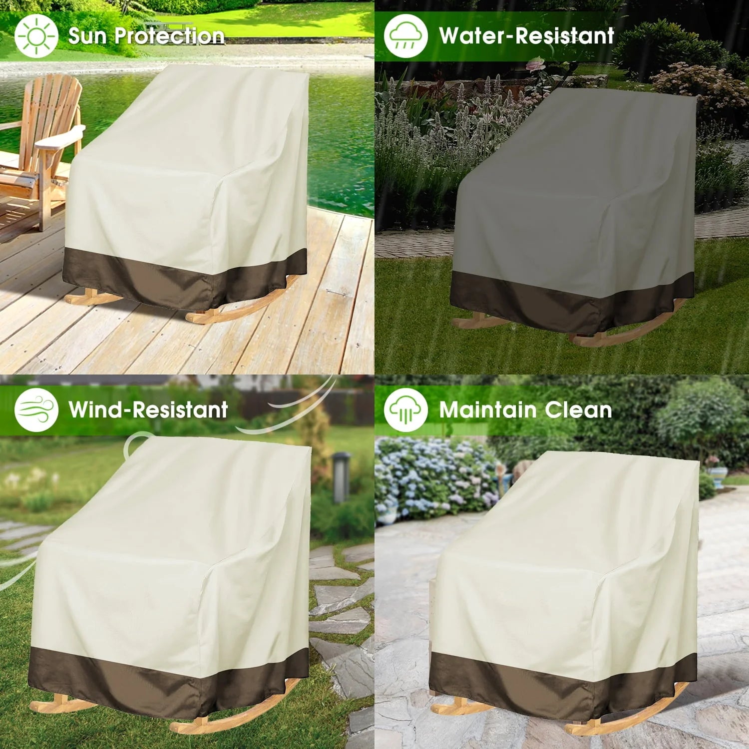 Swtroom 2 Pcs Outdoor Rocker Patio Chair Cover, 210D Waterproof, Furniture Protector Weather & UV Resistant, Beige
