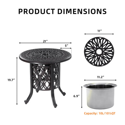 Yoneston 21" Cast Aluminum Round Patio Table with Removable Ice Bucket, Rustproof Outdoor Patio Bar Table for Patio, Balcony, Garden, Poolside, Black