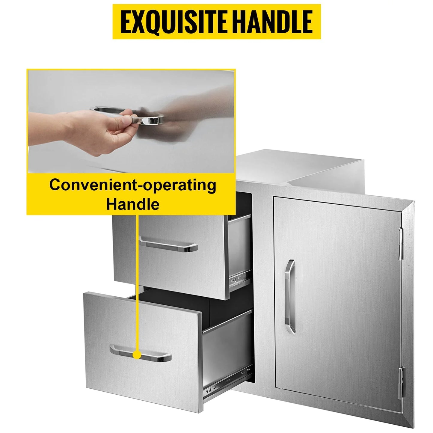 Outdoor Kitchen Door Drawer Combo 35.4" W x 23.6" H x 24.4''D, BBQ Access Door/Double Drawers Combo with Stainless Steel Handles, Perfect for Outdoor Kitchen or BBQ Island Patio Grill Station