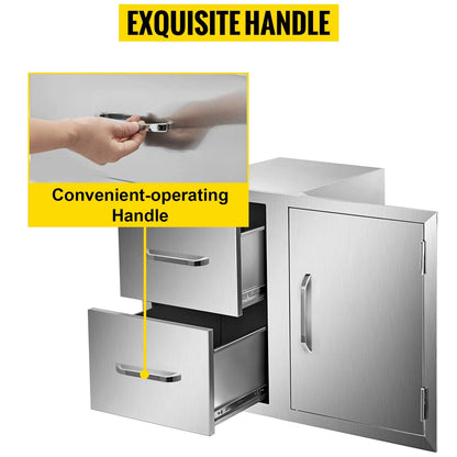 Outdoor Kitchen Door Drawer Combo 35.4" W x 23.6" H x 24.4''D, BBQ Access Door/Double Drawers Combo with Stainless Steel Handles, Perfect for Outdoor Kitchen or BBQ Island Patio Grill Station