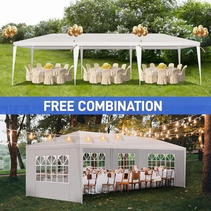 10'x30' Party Tent,Outdoor Heavy Duty Canopy with 5 Sidewalls,Patio Events Canopy Gazebo Shelter,Waterpoof Wedding Tent for Family Gatherings Parties Carport