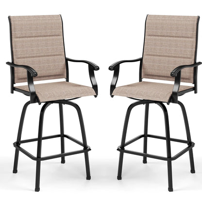 Sophia & William 2Pcs Outdoor Metal Swivel Bar Stools Patio Padded Height Textilene Chairs