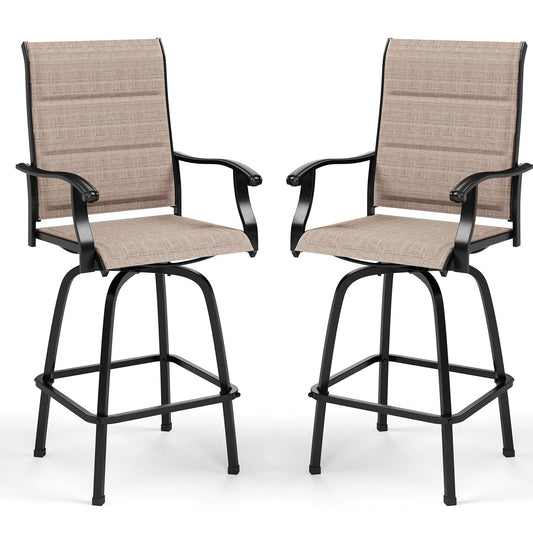 Sophia & William 2Pcs Outdoor Metal Swivel Bar Stools Patio Padded Height Textilene Chairs