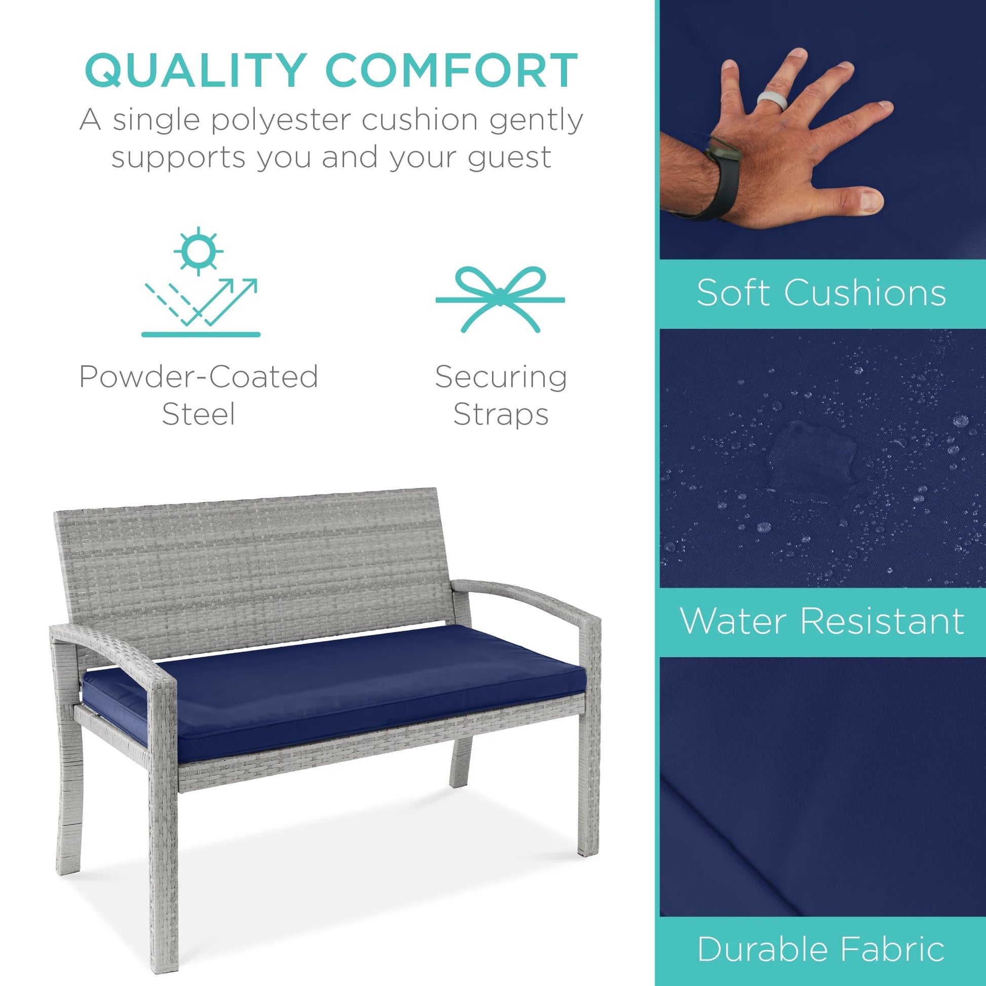 Best Choice Products 2-Person Outdoor Wicker Bench Garden Patio Porch Furniture w/700lb Capacity - Gray/Navy