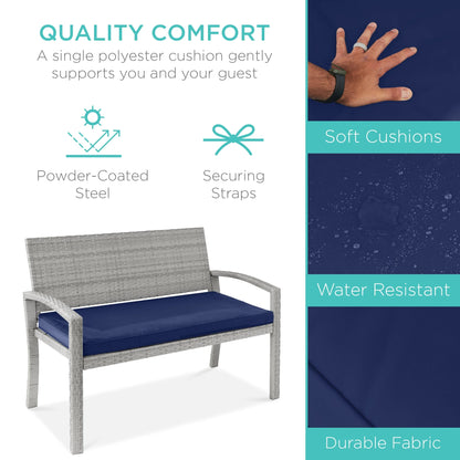 Best Choice Products 2-Person Outdoor Wicker Bench Garden Patio Porch Furniture w/700lb Capacity - Gray/Navy
