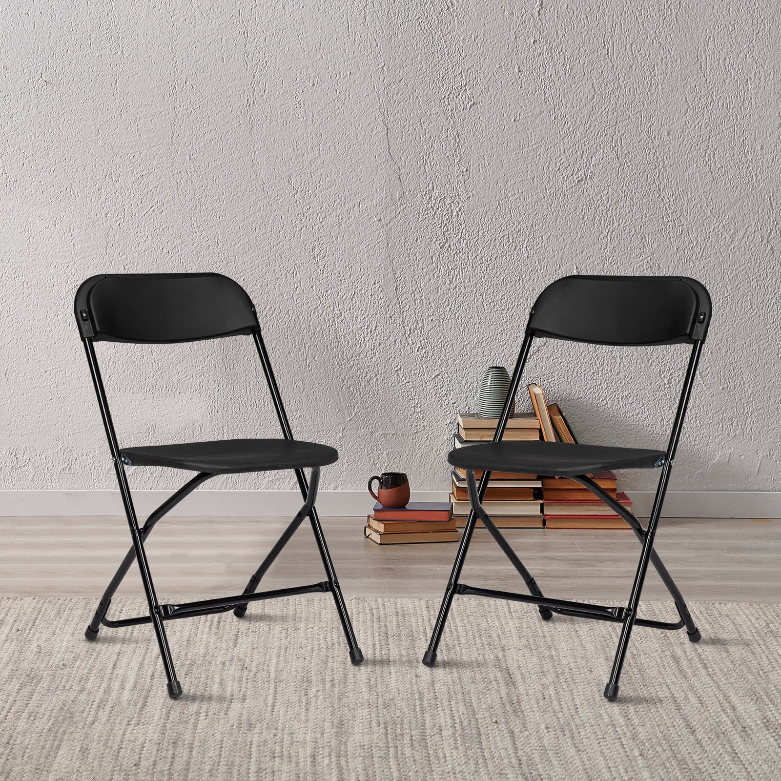 OverPatio 6 Packs Plastic Practical Folding Chairs, for Office, Comference, Kitchen, Study Room, Black
