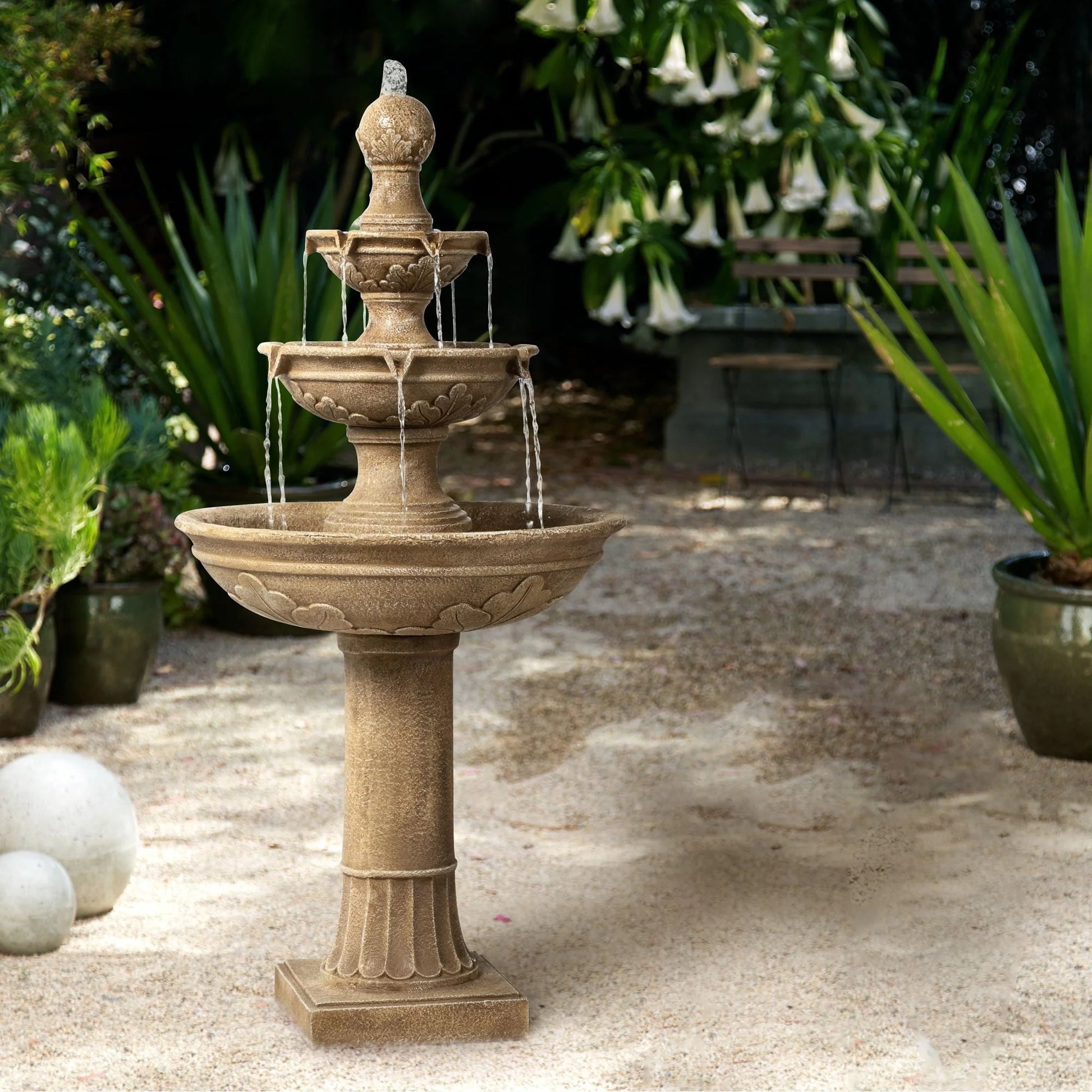 John Timberland Stafford Rustic 3 Tier Cascading Bubbler Outdoor Floor Water Fountain 48" for Yard Garden Patio Home Deck Porch House Exterior Balcony