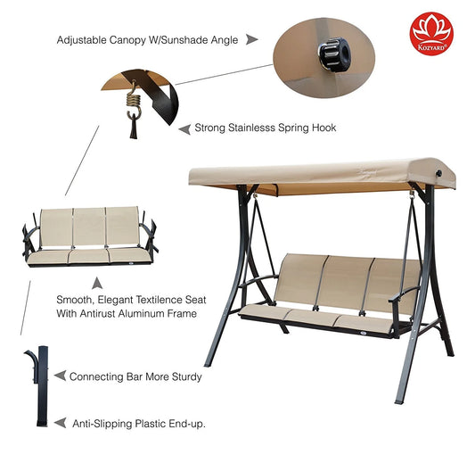 Kozyard Brenda Patio Swing with Coated Steel Frame (Beige, 3 Seat)