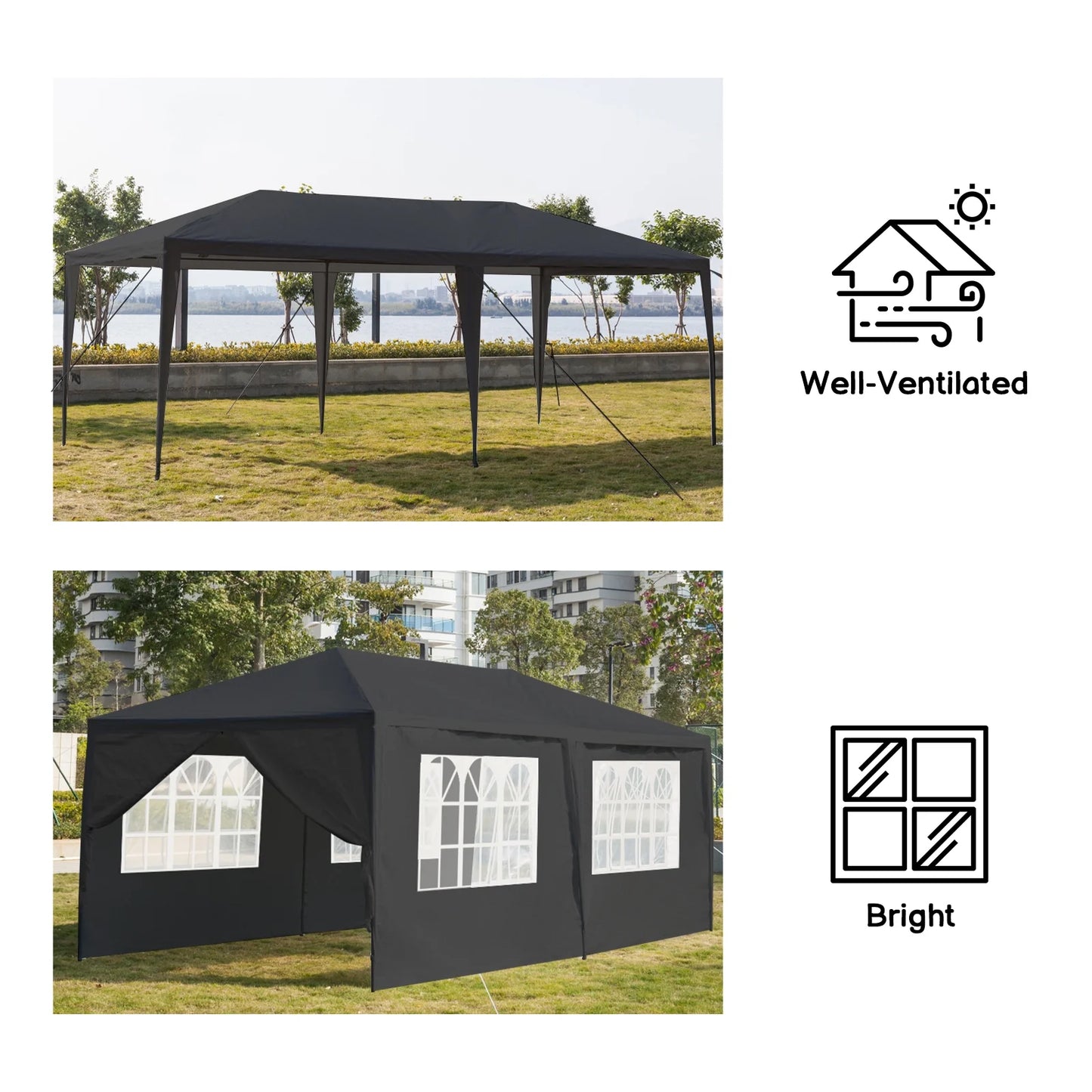OverPatio 10' x 20' Canopy Tent Party Tent Event Tent w/6 Sidewall - Black
