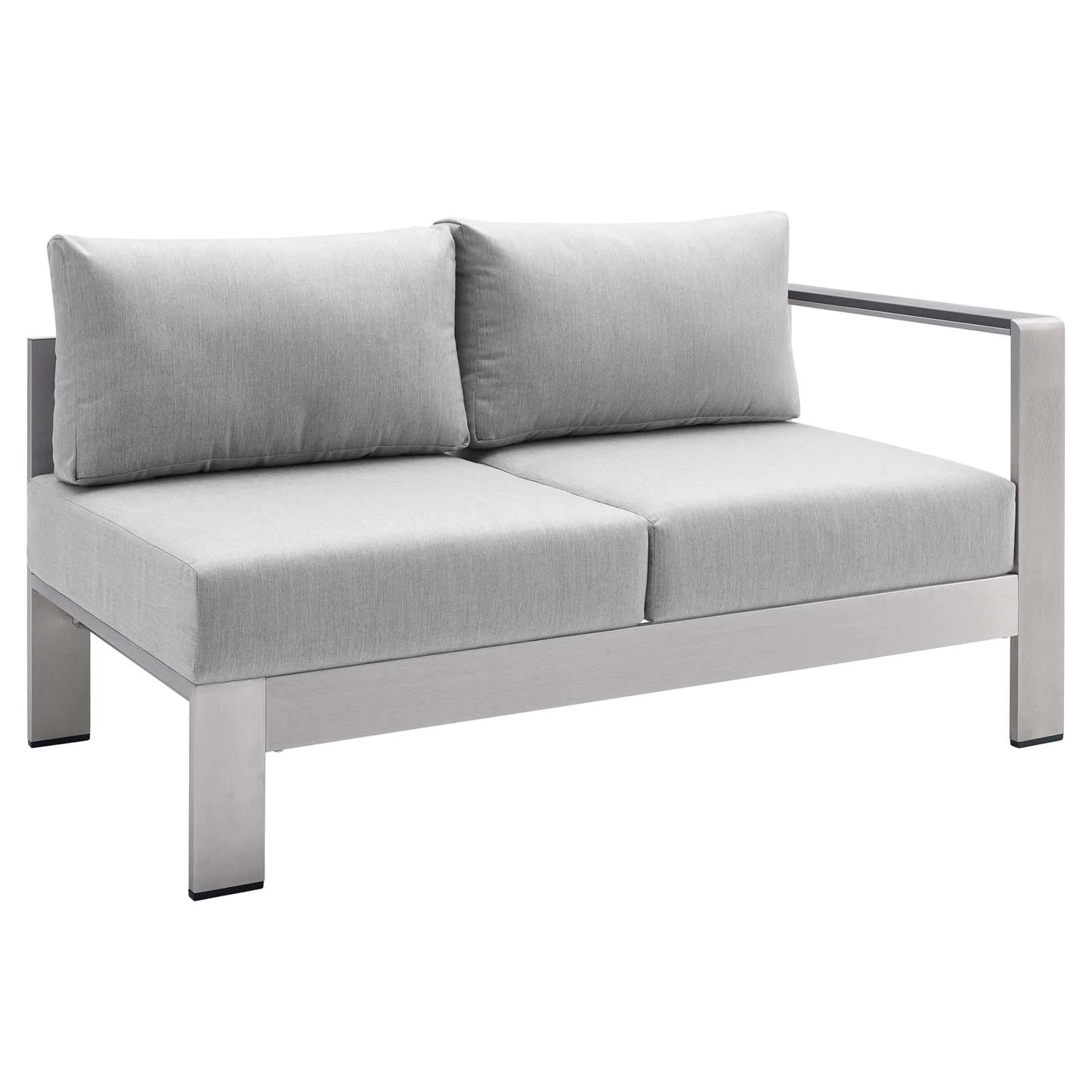 Modway Shore Sunbrella Fabric Outdoor Patio Aluminum 7 Piece Sectional Sofa Set in Silver Gray