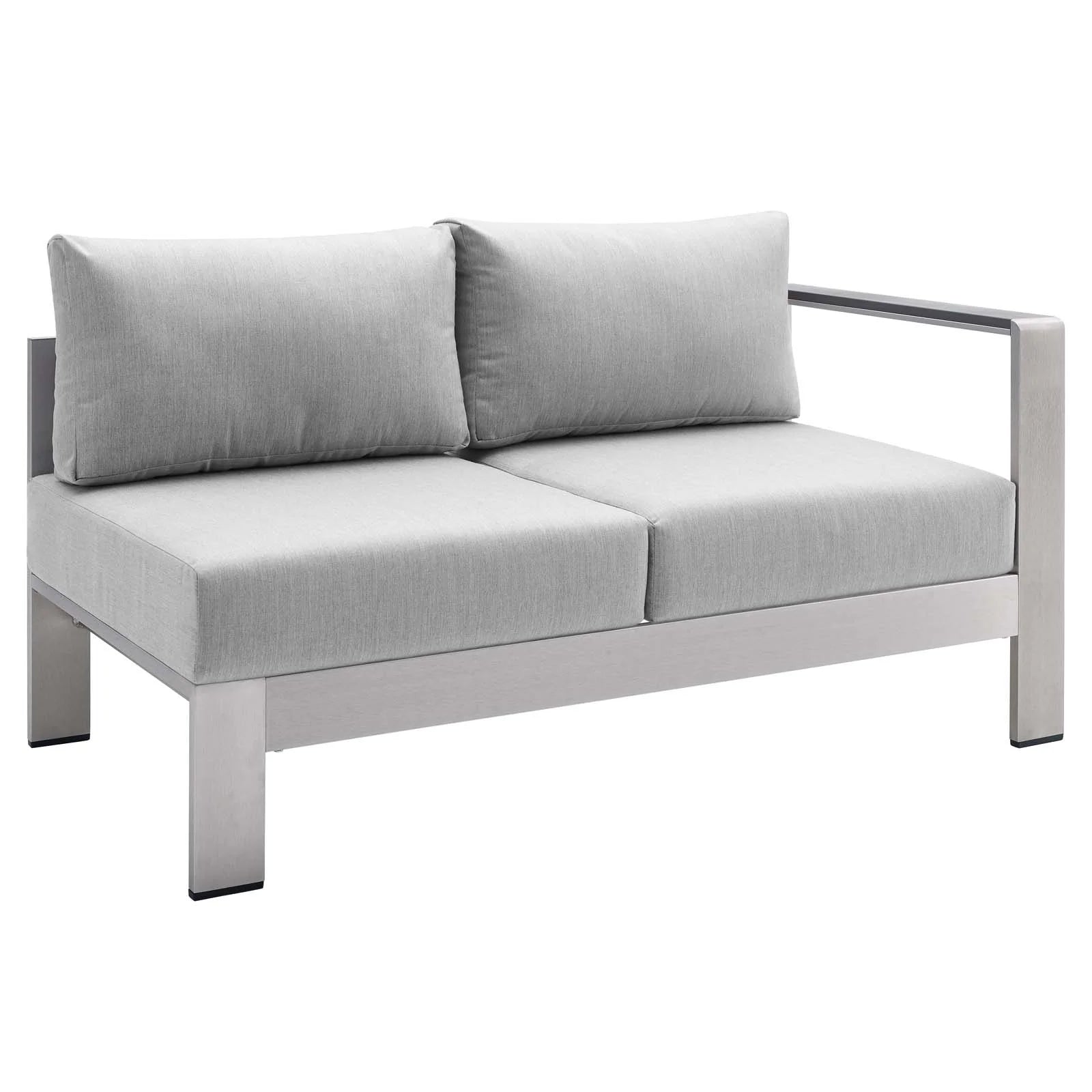 Modway Shore Sunbrella Fabric Outdoor Patio Aluminum 7 Piece Sectional Sofa Set in Silver Gray