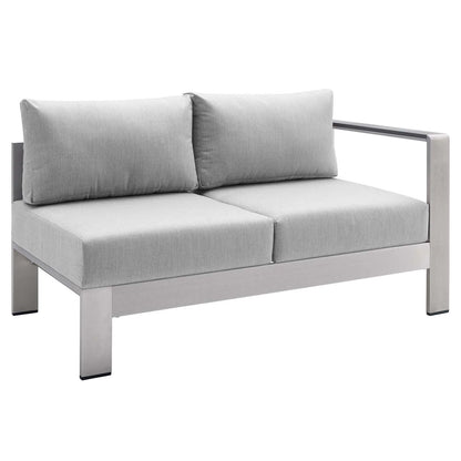Modway Shore Sunbrella Fabric Outdoor Patio Aluminum 7 Piece Sectional Sofa Set in Silver Gray